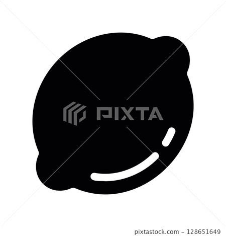 Black silhouette icon of a whole fresh lemon fruit 128651649