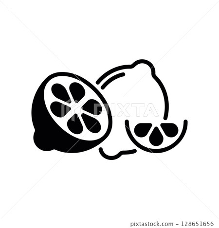 Composition of Whole, Halved, and Sliced Lemon Icons 128651656