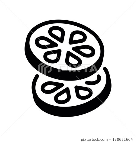 Two Stacked Circular Slices of Lemon or Lime Fruit Two Stacked Circular Slices of Lemon or Lime Fruit 128651664