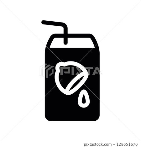 Juice Box with a Straw and a Lemon Graphic on the Carton 128651670