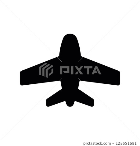 Simple black airplane silhouette icon viewed from above 128651681