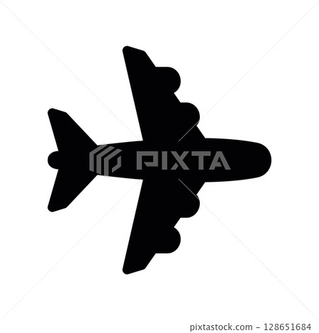 Detailed airplane icon with four engines, top down view Detailed airplane icon with four engines, top down view 128651684