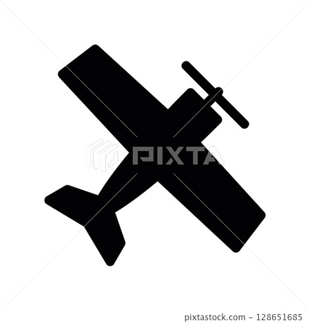 Black icon of a single engine propeller plane from above 128651685
