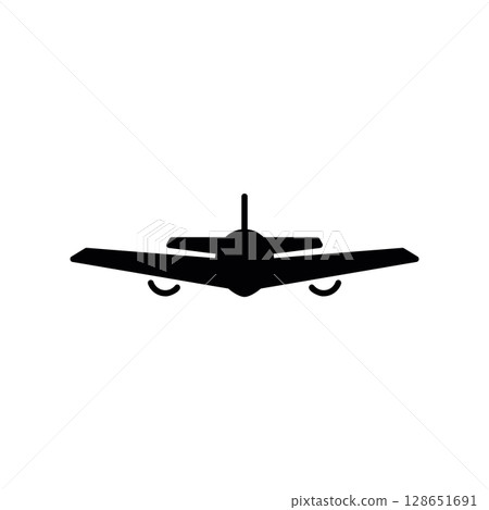 Front view silhouette of a modern military fighter jet Front view silhouette of a modern military fighter jet 128651691
