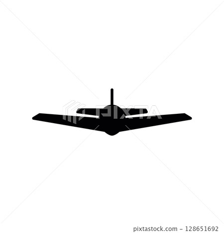 Flying wing stealth bomber aircraft front view silhouette 128651692