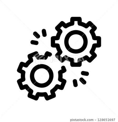 Two Interlocking Gears Representing a Working Process 128651697
