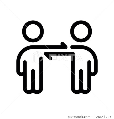 Two People Exchanging Information with Opposite Arrows Two People Exchanging Information with Opposite Arrows 128651703