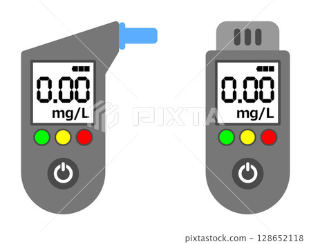 Illustration of safe driving by detecting alcohol intake with an alcohol checker before driving Illustration of safe driving by detecting alcohol intake with an alcohol checker before driving 128652118
