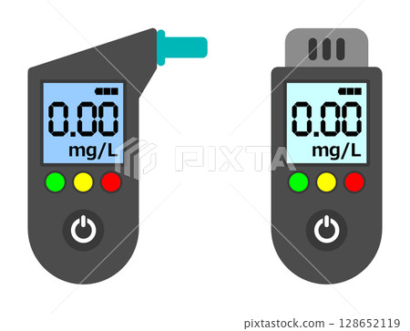 透過在駕駛前使用酒精檢測儀檢測酒精攝取量來安全駕駛的圖示 128652119