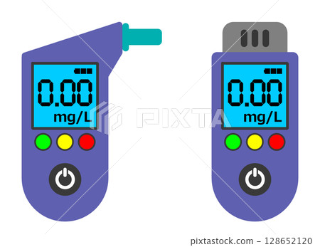 Illustration of safe driving by detecting alcohol intake with an alcohol checker before driving Illustration of safe driving by detecting alcohol intake with an alcohol checker before driving 128652120