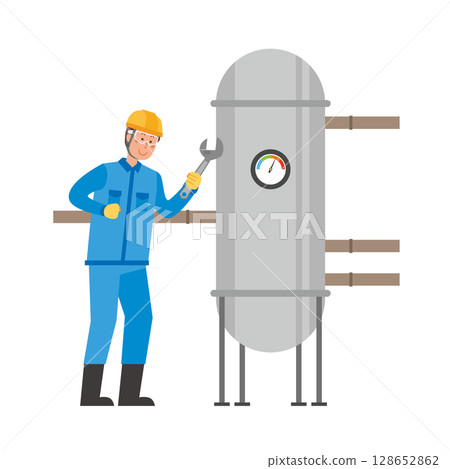 Worker inspecting a boiler 128652862