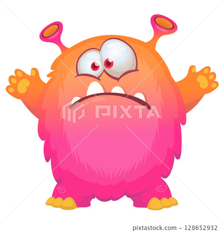 Cartoon cute monster with funny excited face expression waving hands . Vector illustration isolated on white. Halloween design 128652932