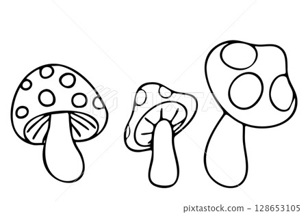 插畫素材:蘑菇的單色線條畫 插畫素材:蘑菇的單色線條畫 128653105