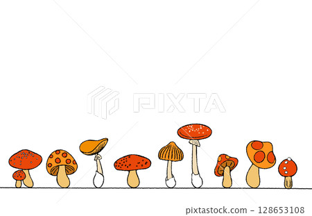 Illustration material: Various mushrooms frame Illustration material: Various mushrooms frame 128653108