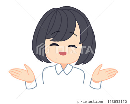 A woman explaining with a smile A woman explaining with a smile 128653150
