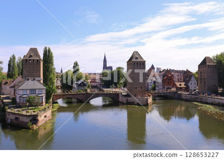 View from the roof of the Vauban Dam in La Petite France, a UNESCO World Heritage Site in Strasbourg 128653227