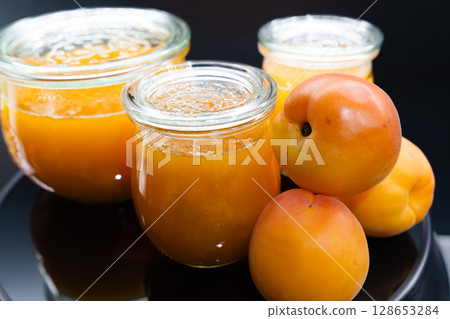 Delicious Japanese summer fruits: watermelon, melon, apricot and jam Delicious Japanese summer fruits: watermelon, melon, apricot and jam 128653284