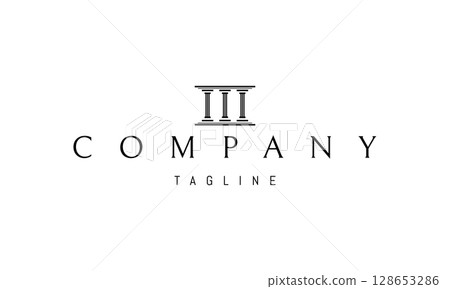 A vector logo featuring an abstract image three Greek columns standing side by side in a minimal and elegant style. 128653286