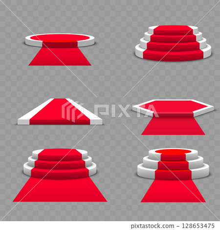 Red Carpet Podiums and Stages Collection. Award Ceremony Scene. Vector 128653475