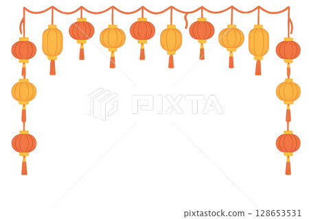 Mid autumn festival lanterns border with copy space, isolated on transparent 128653531
