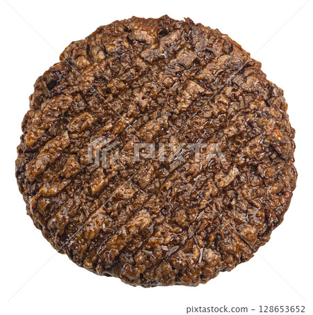 Plant based burger patty isolated on white background with clipping path, package design element 128653652