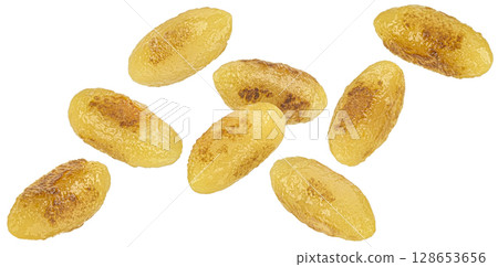 Falling potato gnocchi isolated on white background with clipping path, package design concept Falling potato gnocchi isolated on white background with clipping path, package design concept 128653656