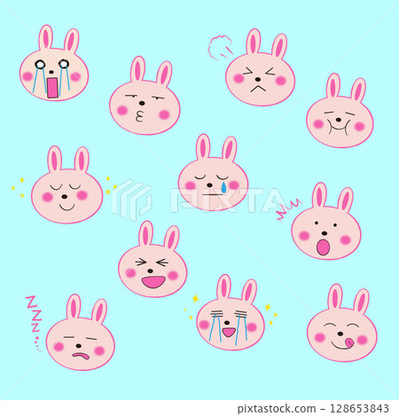 A set of cute pink expression icons/emoticon-style rabbits A set of cute pink expression icons/emoticon-style rabbits 128653843
