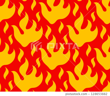 Vector seamless pattern of fire in retro style. Flame seamless pattern. 128653882