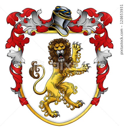 Coat of Arms Crest Lion Heraldry Knight Shield Coat of Arms Crest Lion Heraldry Knight Shield 128653931