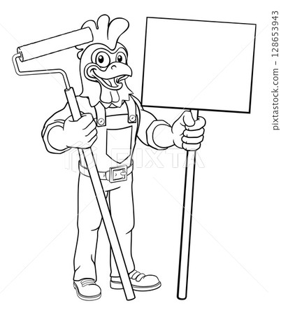 Rooster Painter Decorator Paint Roller Mascot 128653943