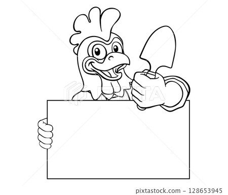 Gardener Chicken Rooster Cartoon Handyman Mascot 128653945