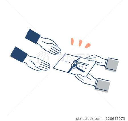 The hand offering and the hand receiving the condolence envelope The hand offering and the hand receiving the condolence envelope 128653973