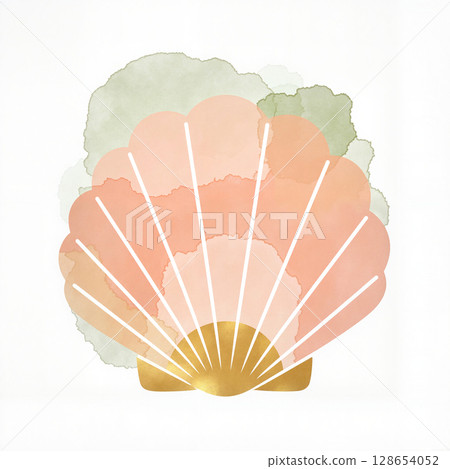 Elegant sea shell illustration in pastel colors, coastal decor concept 128654052