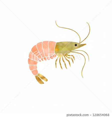 Pastel shrimp illustration on white background, seafood design concept 128654068