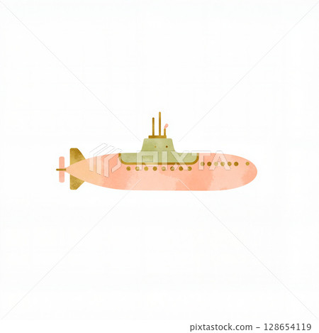 Playful pastel submarine illustration on white background, whimsical art 128654119