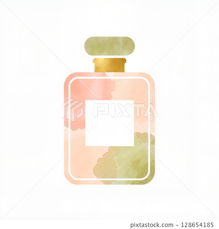 Elegant perfume bottle in soft pastels on white background, beauty concept Elegant perfume bottle in soft pastels on white background, beauty concept 128654185