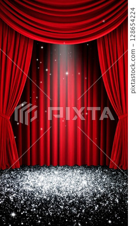 Red drape like a stage curtain - elegant fabric with a glossy finish 128654224