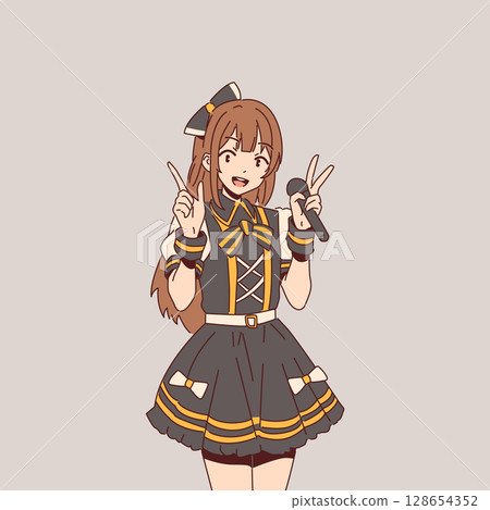 Cartoon Singer Performing with Enthusiasm Cartoon Singer Performing with Enthusiasm 128654352
