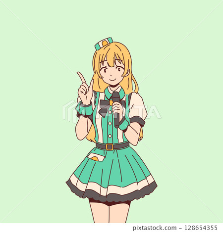 AnimeInspired Girl with Microphone on Stage AnimeInspired Girl with Microphone on Stage 128654355