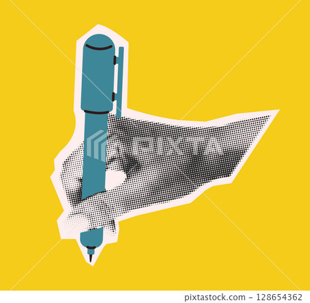 Hand with pen in retro pop art style 128654362