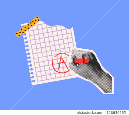 Hand Drawing Symbol on Graph Paper Background 128654365