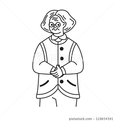 Line Art of Elderly Woman with Glasses 128654391