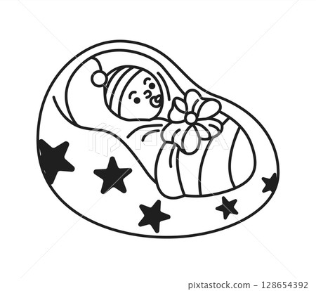 Illustration of Baby Swaddled with Stars 128654392