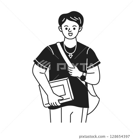 Young Student with Bag and Book in Hand Young Student with Bag and Book in Hand 128654397