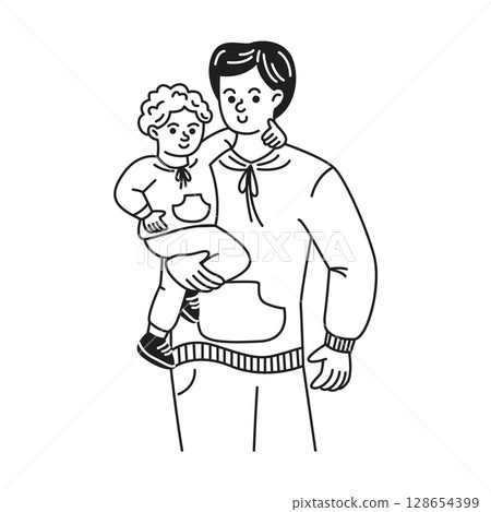 Father Holding Child in Monochrome Illustration 128654399