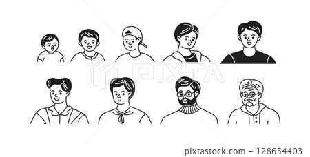 Cartoon Portraits of Men at Different Ages 128654403