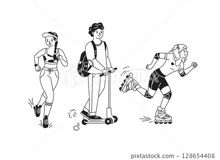 Active People Engaging in Outdoor Activities 128654408