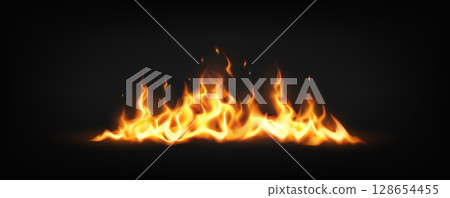 Realistic Flames on Black Background 128654455