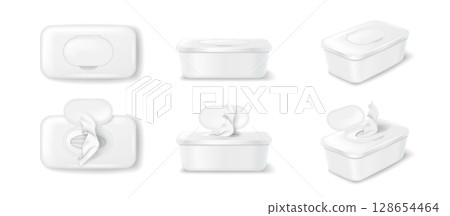 Set of White Plastic Dispensers for Wipes 128654464