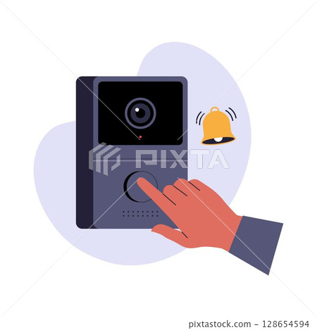 Smart Video Doorbell Pressing Illustration Smart Video Doorbell Pressing Illustration 128654594